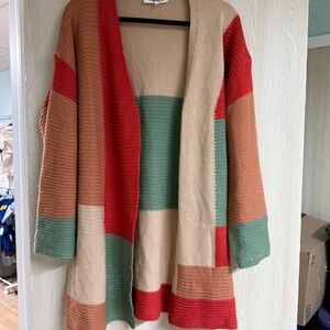 Haptics by Holly Harper Color Block Knit Cardigan Boho Fall Sweater size M
